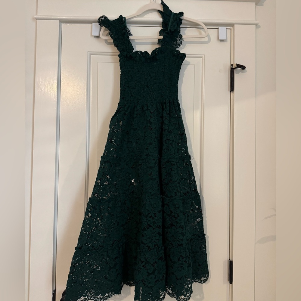 Hill House Dark Green Lace Midi Dress